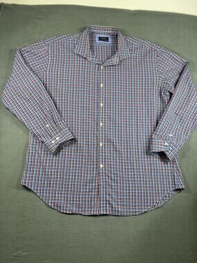 Esquire Gingham Checkered Shirt Non-Iron Large Blue Red Casual Men's Wear Size 1